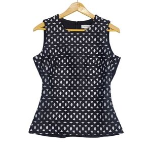 Calvin Klein Dressy Sleeveless Blouse with Tapered Waist Black / Gray Size Small
